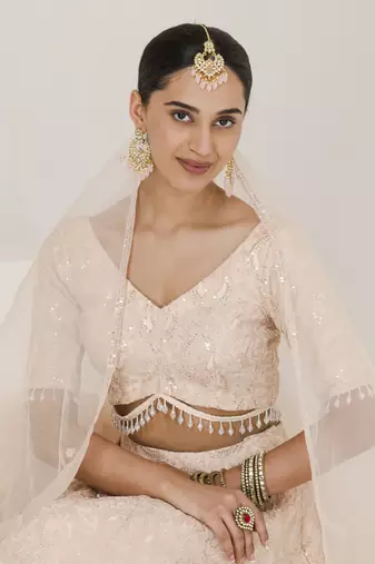 Peach Chikankari Work Lehenga Set