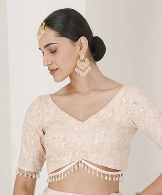 Peach Chikankari Work Lehenga Set 4