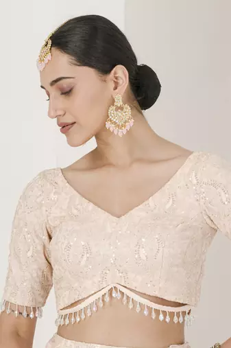 Peach Chikankari Work Lehenga Set