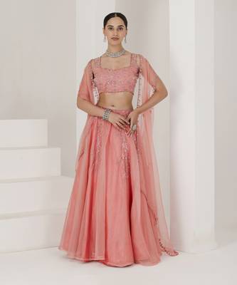 Dusty Pink Hand Embroidered Lehenga Set 1