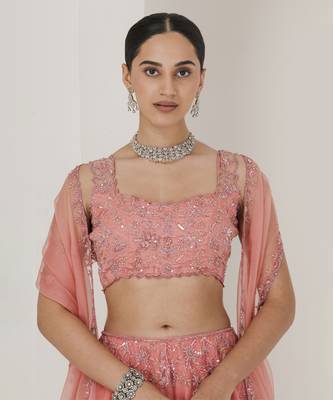 Dusty Pink Hand Embroidered Lehenga Set 2