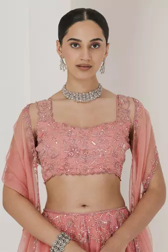 Dusty Pink Hand Embroidered Lehenga Set