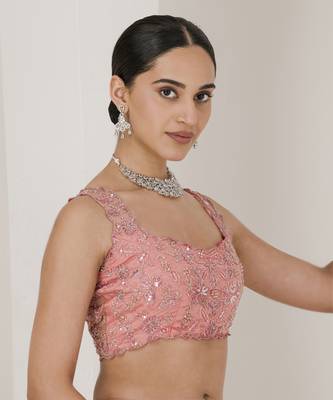 Dusty Pink Hand Embroidered Lehenga Set 3
