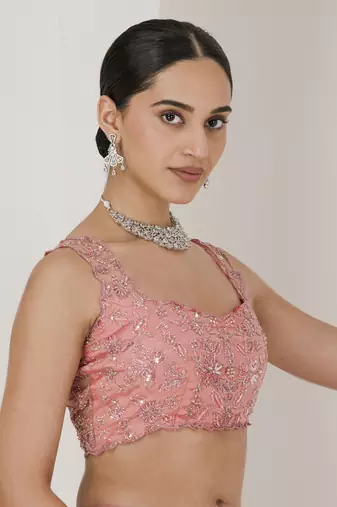 Dusty Pink Hand Embroidered Lehenga Set