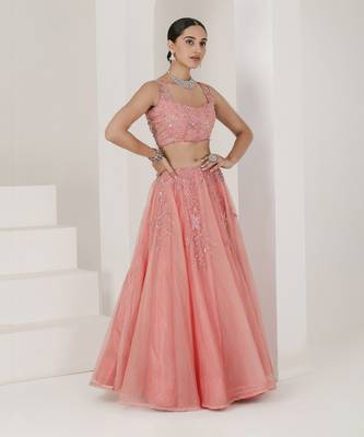 Dusty Pink Hand Embroidered Lehenga Set 4
