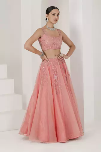 Dusty Pink Hand Embroidered Lehenga Set