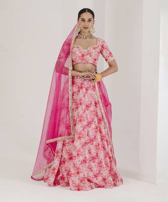 Blush Pink Organza Floral Embroidered Lehenga Set 1