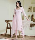 Baby pink hand embroidered three piece kurta set