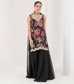 Black floral print embroidered sharara set