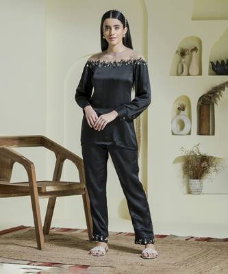 Black embroidered co-ord set 1