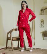 Crimson red heart embroidered co-ord set