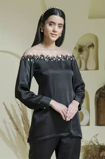 Black embroidered co-ord set