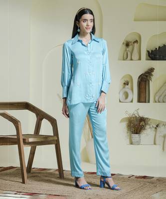 Sky blue heart embroidered co-ord set 1