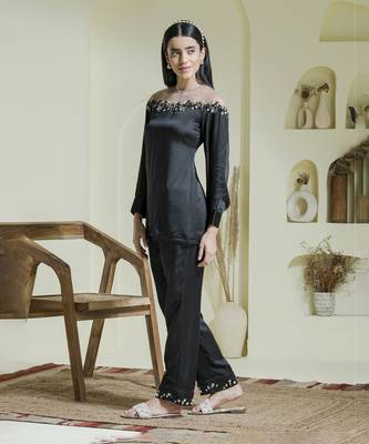 Black embroidered co-ord set 4
