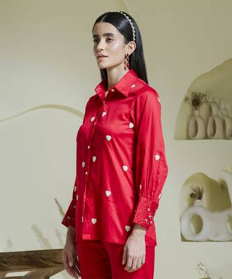 Crimson red heart embroidered co-ord set 3