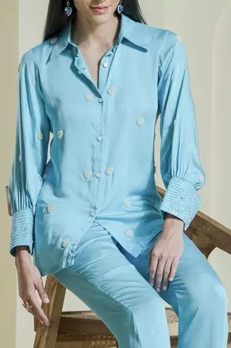 Sky blue heart embroidered co-ord set