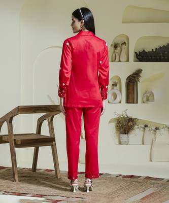 Crimson red heart embroidered co-ord set 5