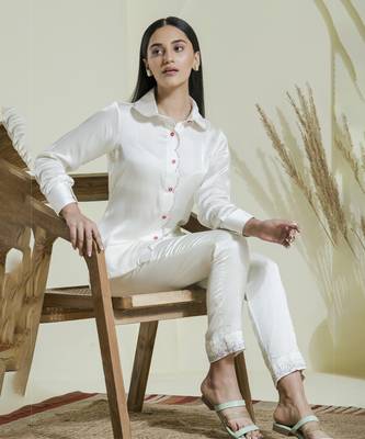White multi coloured embroidered co-ord set 1