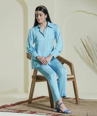 Sky blue heart embroidered co-ord set 4