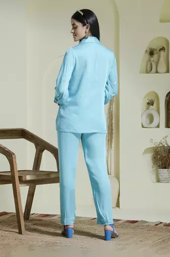 Sky blue heart embroidered co-ord set
