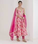 Pink print hand embroidered anarkali set