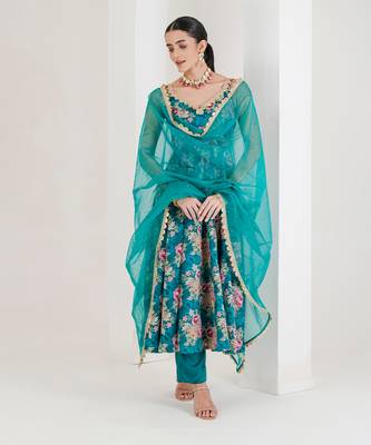 Green floral print anarkali set 1