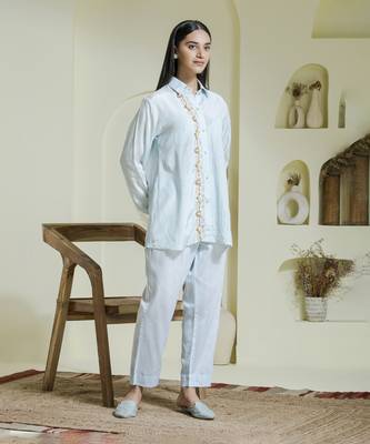 Powder blue hand embroidered co-ord set 1