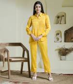 Sunshine yellow satin embroidered co-ord set