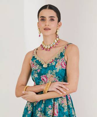 Green floral print anarkali set 3