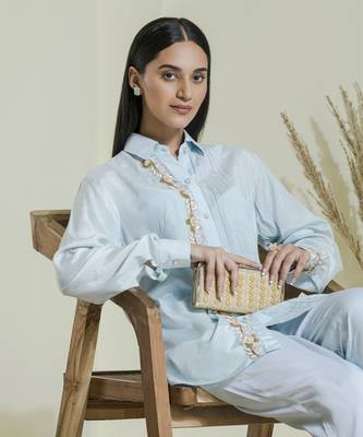 Powder blue hand embroidered co-ord set 2