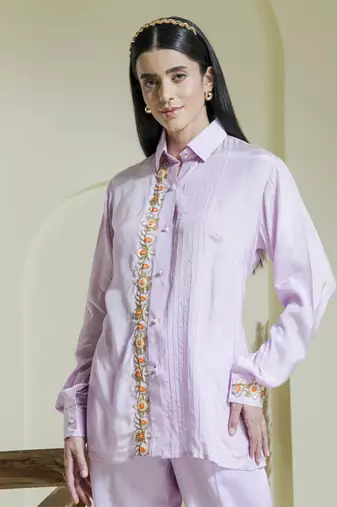 Lilac hand embroidered co-ord set