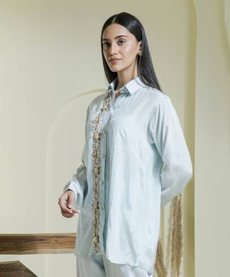 Powder blue hand embroidered co-ord set 3