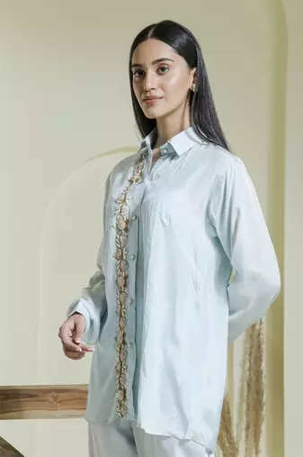 Powder blue hand embroidered co-ord set