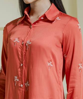 Vivid orange embroidered satin co-ord set 3