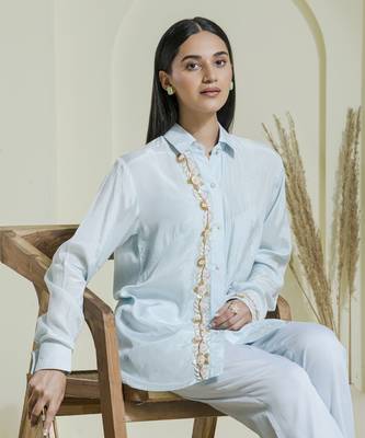 Powder blue hand embroidered co-ord set 4