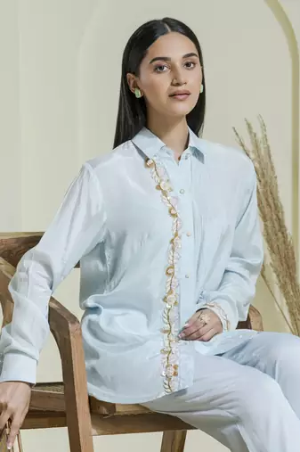Powder blue hand embroidered co-ord set