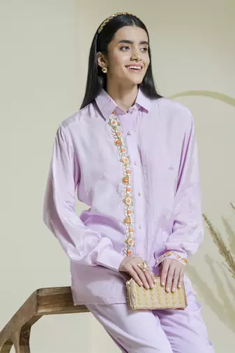 Lilac hand embroidered co-ord set