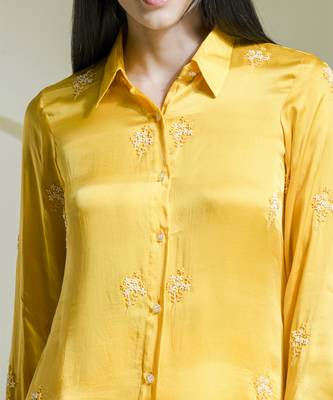 Sunshine yellow satin embroidered co-ord set 4