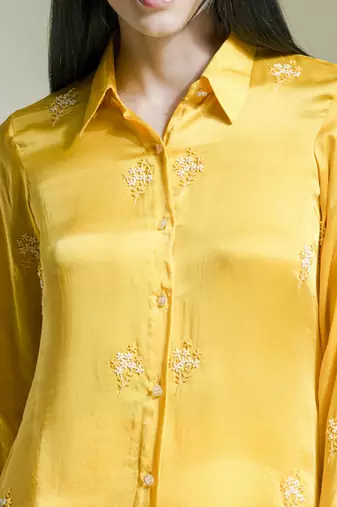 Sunshine yellow satin embroidered co-ord set
