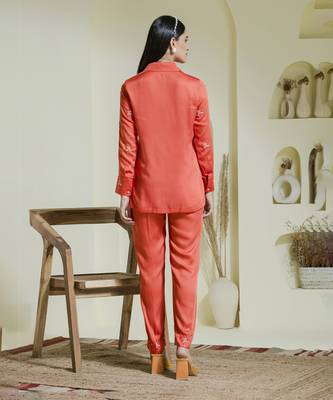 Vivid orange embroidered satin co-ord set 4