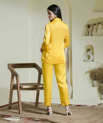 Sunshine yellow satin embroidered co-ord set 5