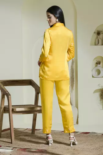 Sunshine yellow satin embroidered co-ord set