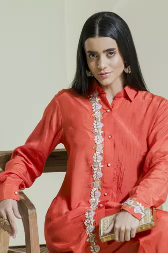 Orange hand embroidered co-ord set