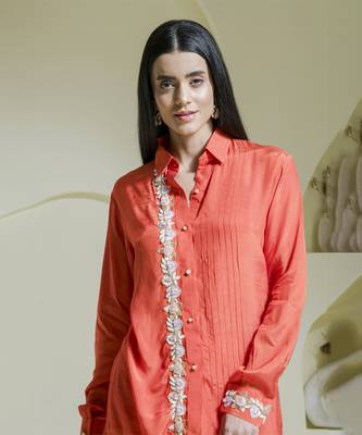 Orange hand embroidered co-ord set 4