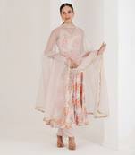 Blush pink floral print anarkali set
