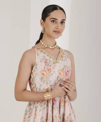Blush pink floral print anarkali set 2