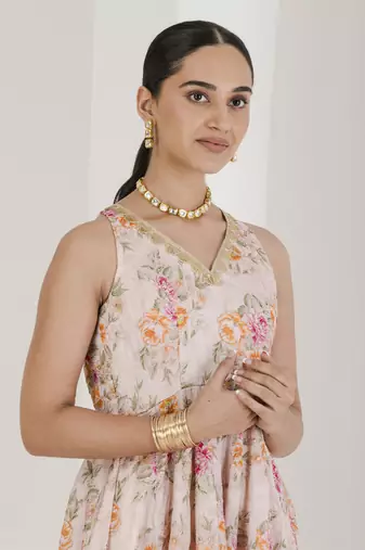 Blush pink floral print anarkali set