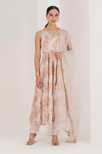 Blush pink floral print anarkali set