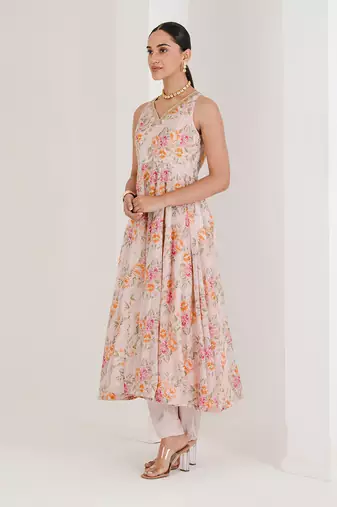 Blush pink floral print anarkali set