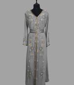 Grey color luxurious Handmade Moroccan Kaftan with hijjab